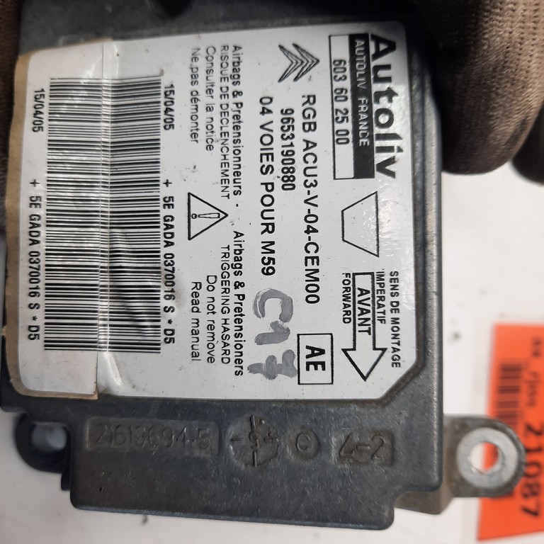 Riadiaca jednotka airbag Peugeot Partner 9653190880